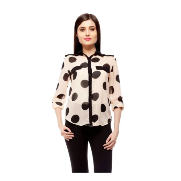 Women's Polyester Polka Roll Up Sleeve Standard Length Shirt (Peach)
