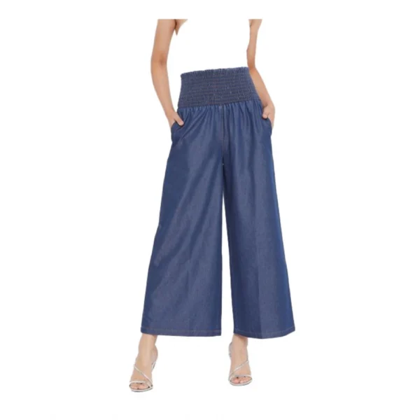 Generic Women's Denim Solid Smocked Trousers (Navy Blue)