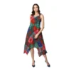 Generic Women's Polyester Asymmetrical Shoulder Straps Knee-Length Dress (Multicolor)