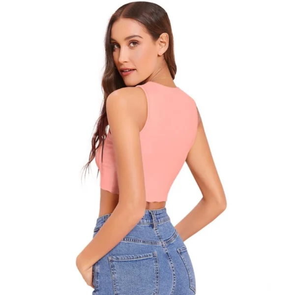 Generic Women's Polyester Solid Sleeveless Round Neck Top (Peach) - Image 2