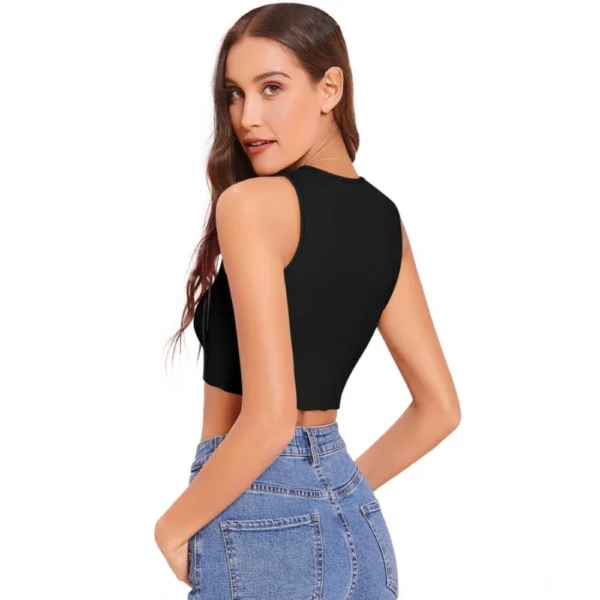 Generic Women's Polyester Solid Sleeveless Round Neck Top (Black) - Image 6