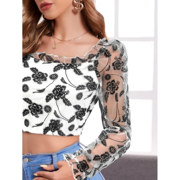 Generic Women's Polyester Solid Full Sleeves Square Collar Top (White) - Image 3