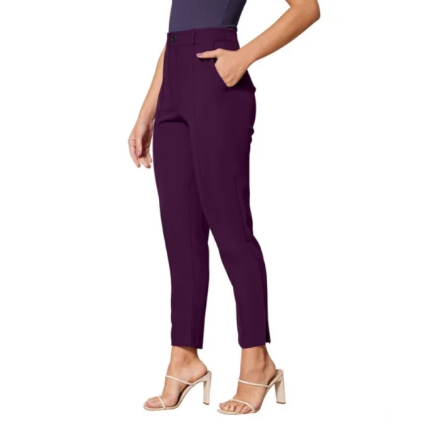 Generic Women's Polyester Solid With Pocket Pant (Wine) - Image 3