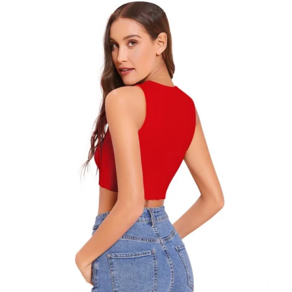 Women's Polyester Solid Sleeveless Round Neck Top (Red) - Image 4