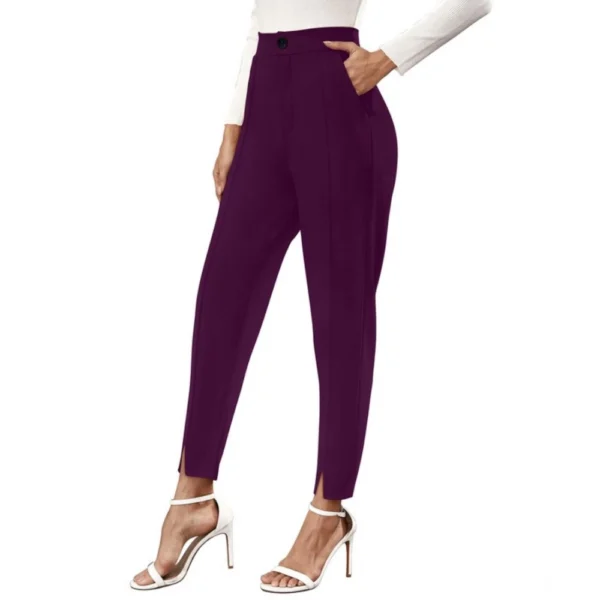 Women's Polyester Solid With Pocket Pant (Wine) - Image 4