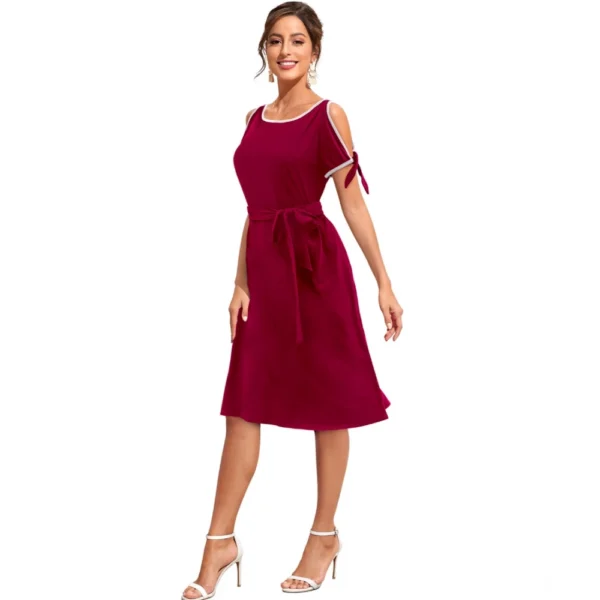 Generic Women's Knitting stretchable Solid Round Neck Sleeveless Dress (Maroon) - Image 2