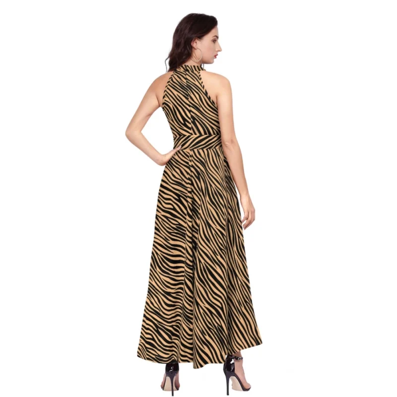 Alternative view of Women's Polyester Zebra Pattern Halter Neck Sleeveless Dress (Yellow)