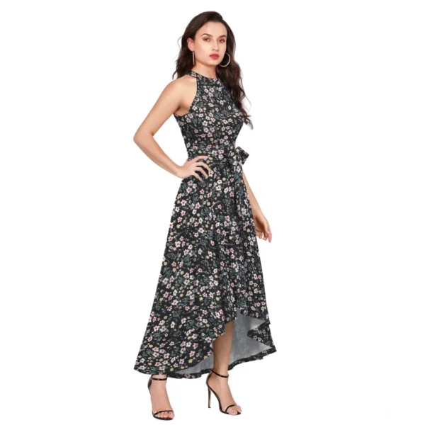 Generic Women's Polyester Printed Halter Neck Sleeveless Dress (Black) - Image 4