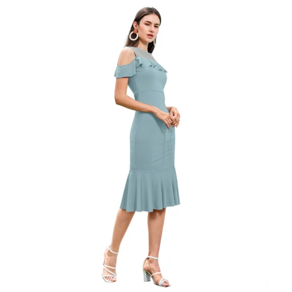 Generic Women's Knitting stretchable Solid Round Neck Sleeveless Dress (Pista ) - Image 4