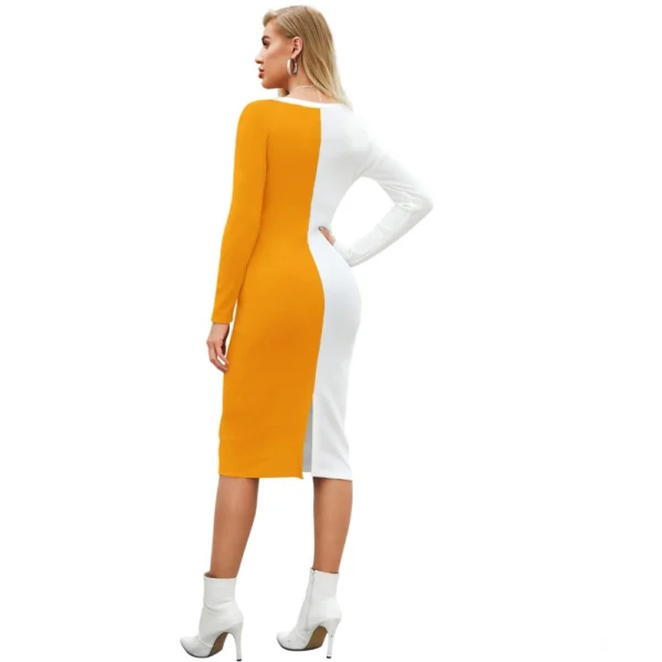 Generic Women's Knitting stretchable Solid Round Neck Full Sleeve Dress (Yellow) - Image 5