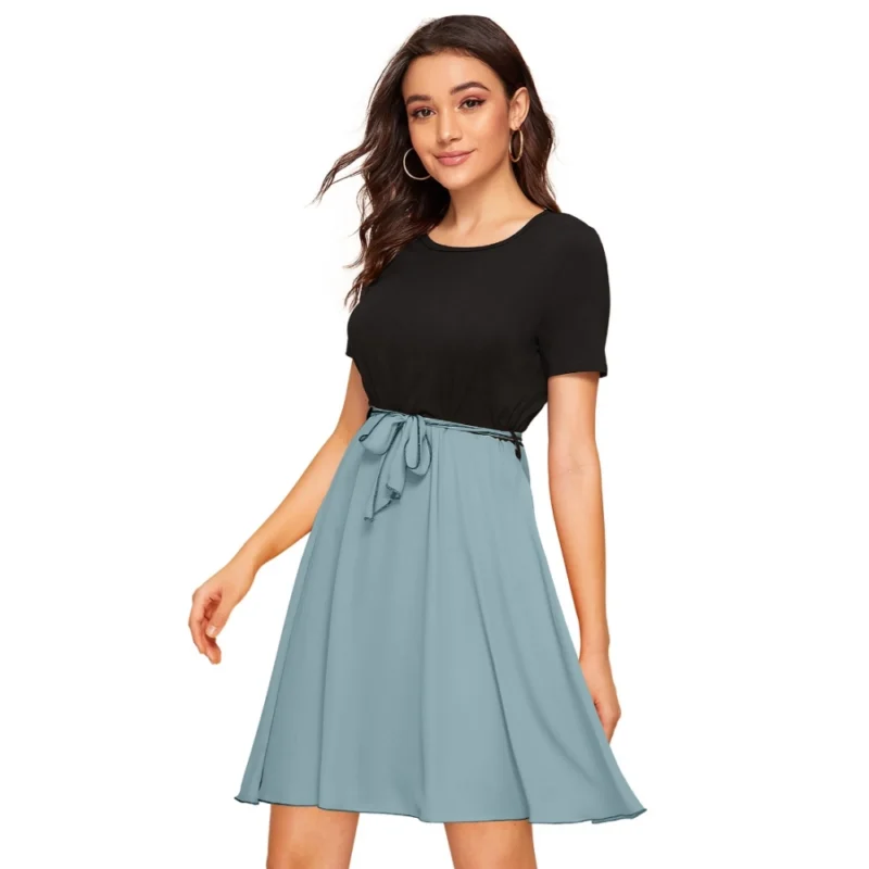Alternative view of Women's Knitting stretchable Solid Round Neck Cap Sleeve Dress (Pista)