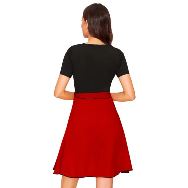 Generic Women's Knitting stretchable Solid Round Neck Cap Sleeve Dress (Red) - Image 5
