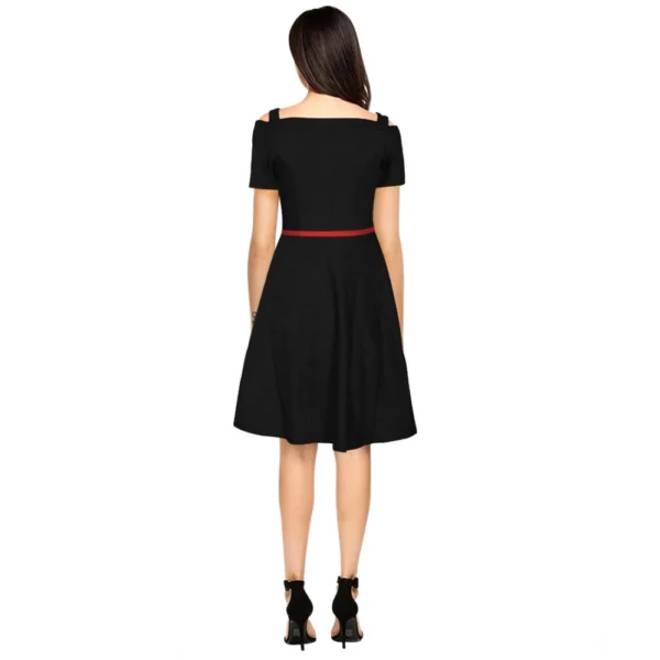 Generic Women's Polyester Solid V Neck Cap Sleeve Dress (Black) - Image 5