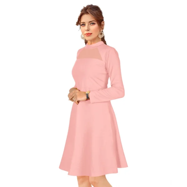 Generic Women's Knitting stretchable Solid Round Neck Full Sleeve Dress (Peach) - Image 2