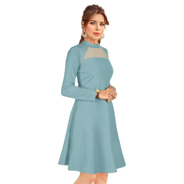 Women's Knitting stretchable Solid Round Neck Full Sleeve Dress (Pista) - Image 4