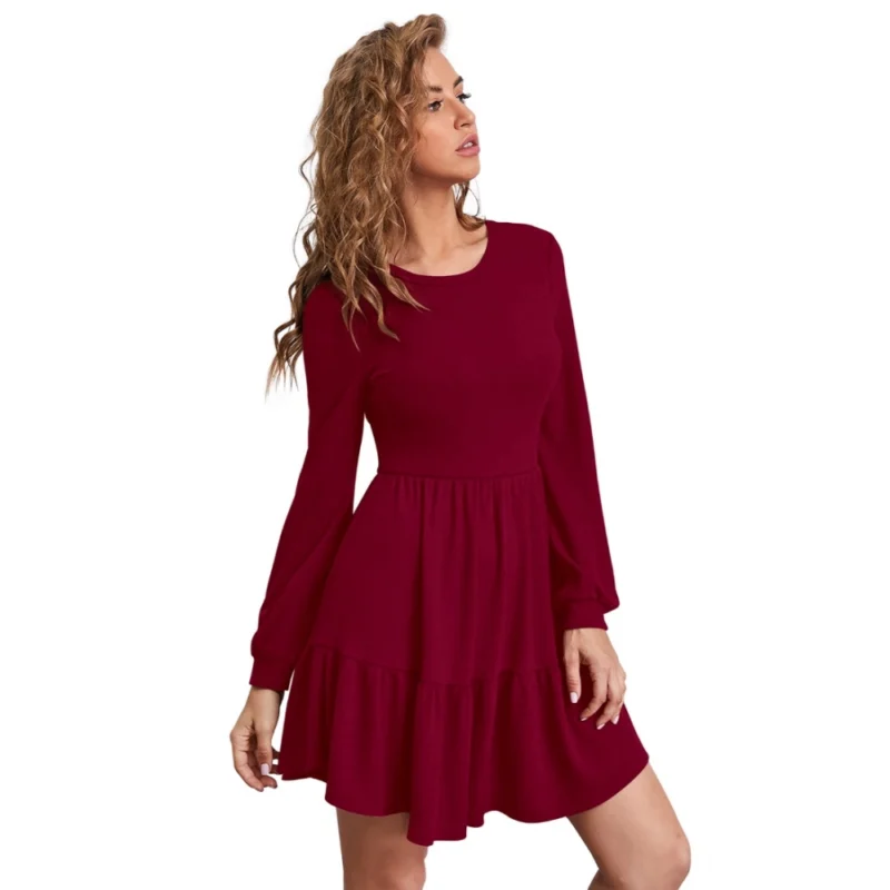 Alternative view of Women's Knitting stretchable Solid Round Neck Full Sleeve Dress (Maroon)