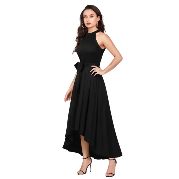 Women's Polyster Solid Halter Neck Sleeveless Dress (Black) - Image 4
