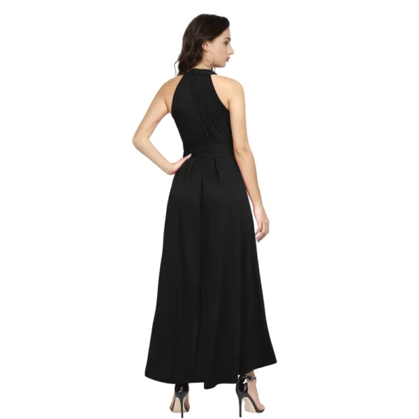 Women's Polyster Solid Halter Neck Sleeveless Dress (Black) - Image 2