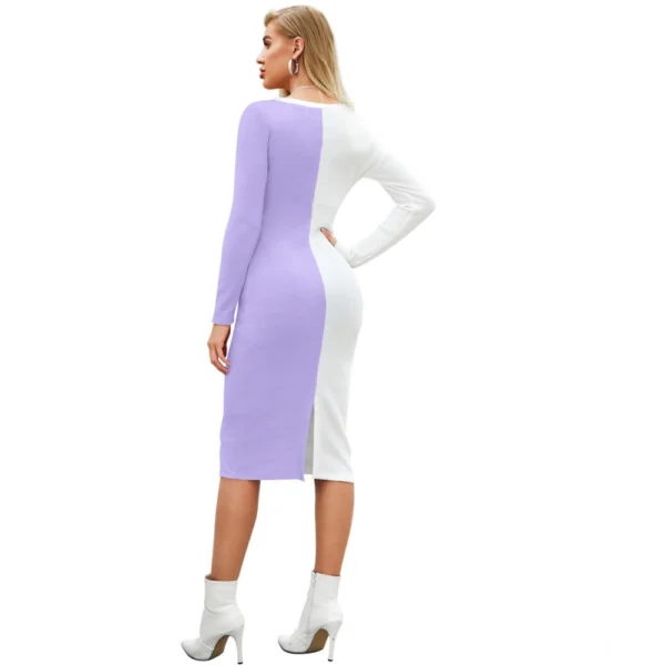 Generic Women's Knitting stretchable Solid Round Neck Full Sleeve Dress (Purple) - Image 5