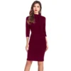 Generic Women's Knitting stretchable Solid Round Neck 3-4th Dress (Maroon)