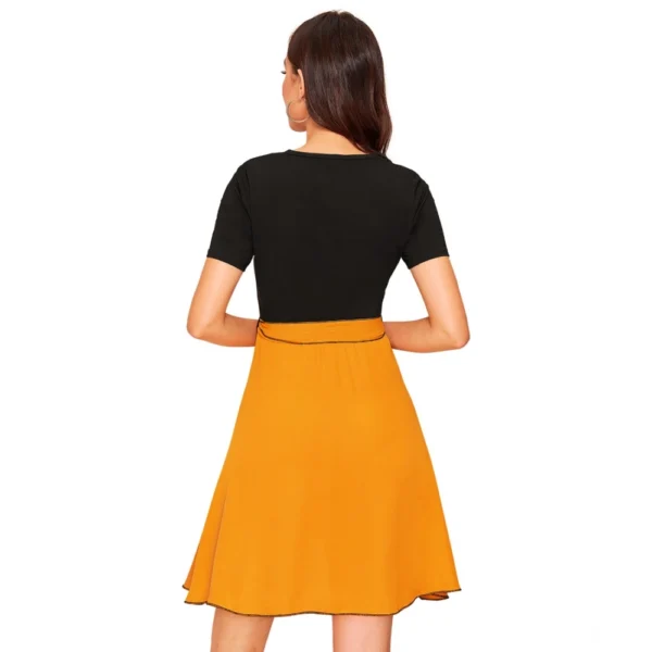 Generic Women's Knitting stretchable Solid Round Neck Cap Sleeve Dress (Yellow) - Image 5