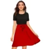 Generic Women's Knitting stretchable Solid Round Neck Cap Sleeve Dress (Red)