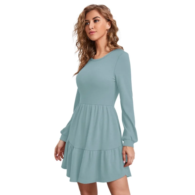 Alternative view of Women's Knitting stretchable Solid Round Neck Full Sleeve Dress (Pista)