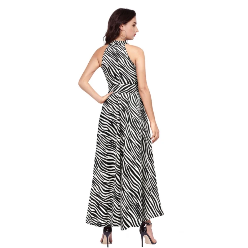 Alternative view of Women's Polyester Zebra Pattern Halter Neck Sleeveless Dress (White)