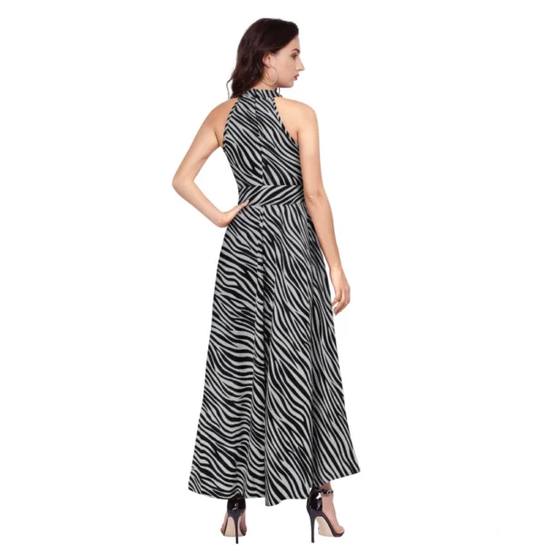 Generic Women's Polyester Zebra Pattern Halter Neck Sleeveless Dress (Navy Blue) - Image 2