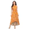 Generic Women's Polyester Printed Halter Neck Sleeveless Dress (Yellow)