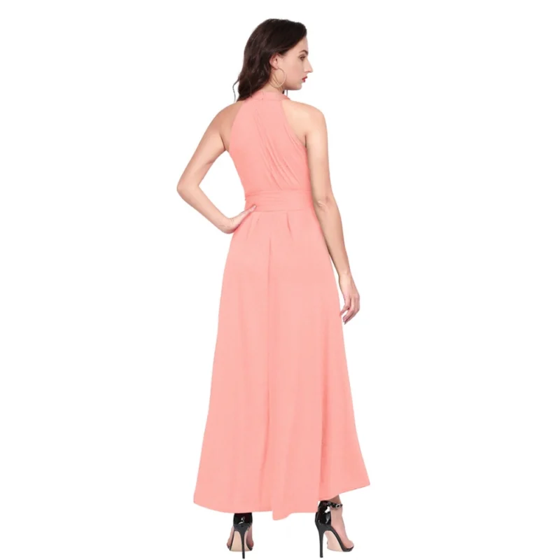 Alternative view of Women's Polyster Solid Halter Neck Sleeveless Dress (Peach)