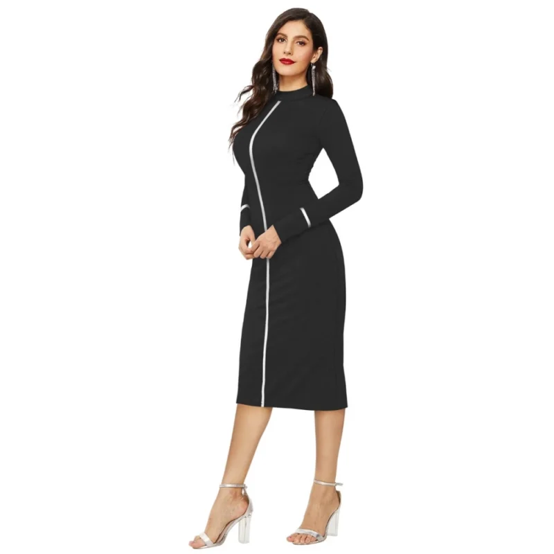 Alternative view of Women's Knitting stretchable Solid Round Neck Full Sleeve Dress (Black)