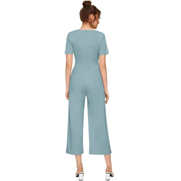 Women's Knitting stretchable Solid Round Neck Cap Sleeve Jumpsuit (Pista ) - Image 5