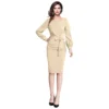 Generic Women's Knitting stretchable Solid Round Neck Full Sleeve Dress (Beige )