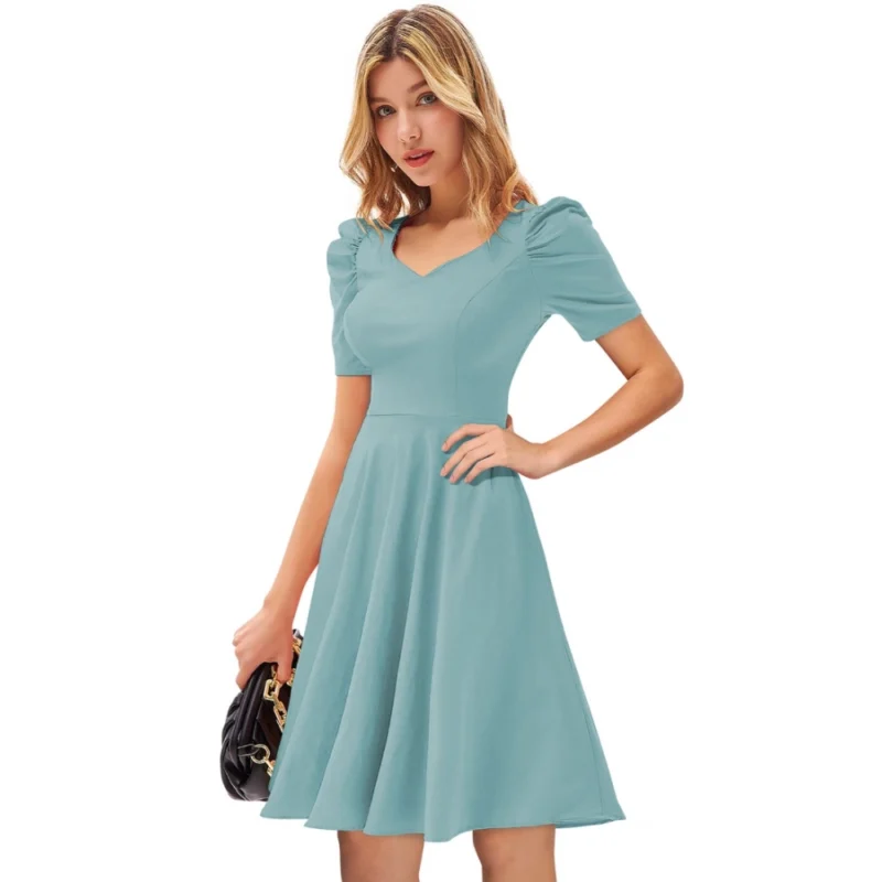 Alternative view of Women's Knitting stretchable Solid V Neck Cap Sleeve Dress (Pista)