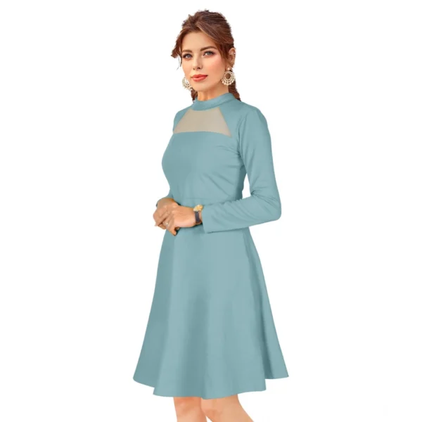Women's Knitting stretchable Solid Round Neck Full Sleeve Dress (Pista) - Image 2