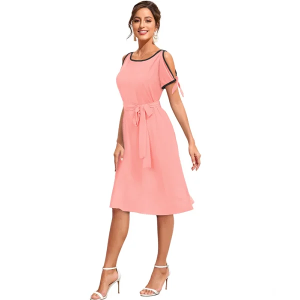Generic Women's Knitting stretchable Solid Round Neck Sleeveless Dress (Peach) - Image 2