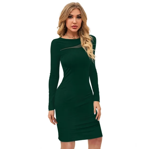Generic Women's Knitting stretchable Solid Round Neck Full Sleeve Dress (Green ) - Image 4