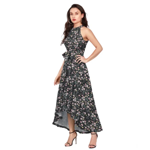 Generic Women's Polyester Printed Halter Neck Sleeveless Dress (Black) - Image 2