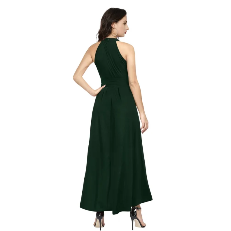 Alternative view of Women's Polyster Solid Halter Neck Sleeveless Dress (Green)