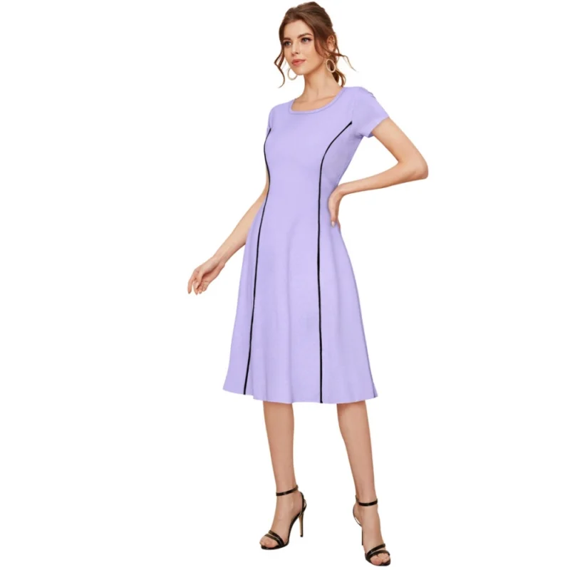 Alternative view of Women's Knitting stretchable Solid Round Neck Cap Sleeve Dress (Purple)