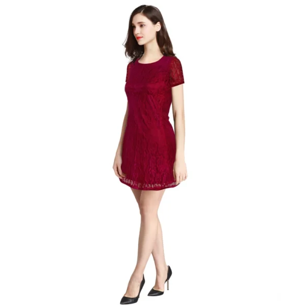 Generic Women's Rasal Solid Round Neck Cap Sleeve Dress (Maroon) - Image 2