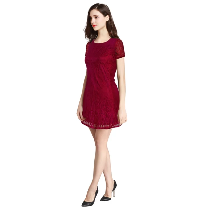 Alternative view of Women's Rasal Solid Round Neck Cap Sleeve Dress (Maroon)