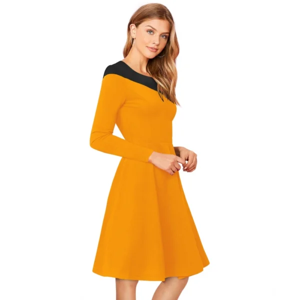 Generic Women's Knitting stretchable Solid Round Neck Full Sleeve Dress (Yellow) - Image 4