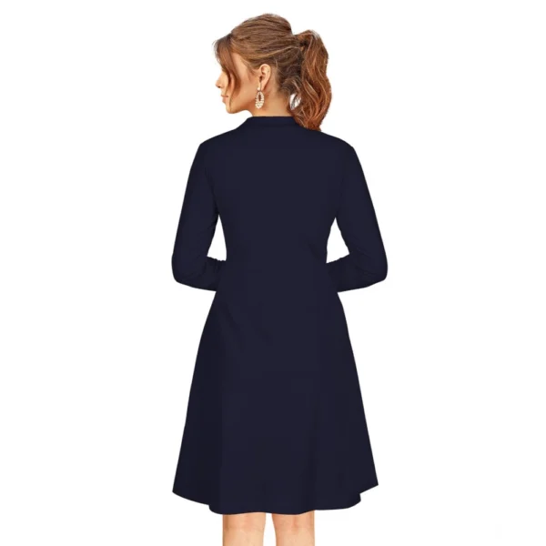 Generic Women's Knitting stretchable Solid Round Neck Full Sleeve Dress (Blue) - Image 5