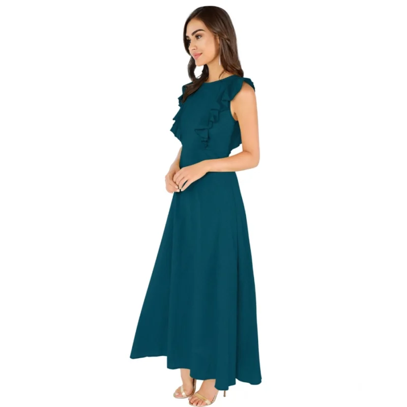 Alternative view of Women's Knitting stretchable Solid Round Neck Ruffled Sleeve Dress (Morpich)