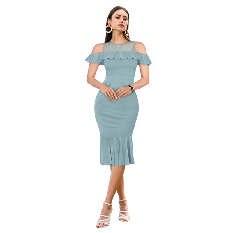 Women's Knitting stretchable Solid Round Neck Sleeveless Dress (Pista )