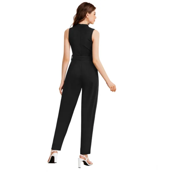 Generic Women's Knitting stretchable Solid Round Neck Sleeveless Jumpsuit (Black) - Image 5