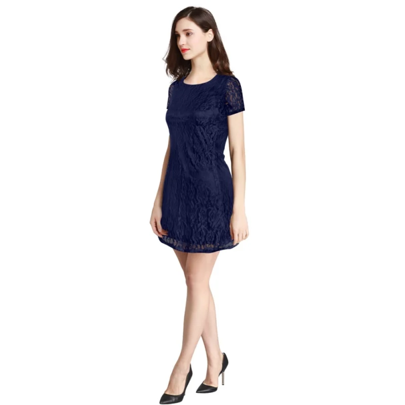 Alternative view of Women's Rasal Solid Round Neck Cap Sleeve Dress (Blue)