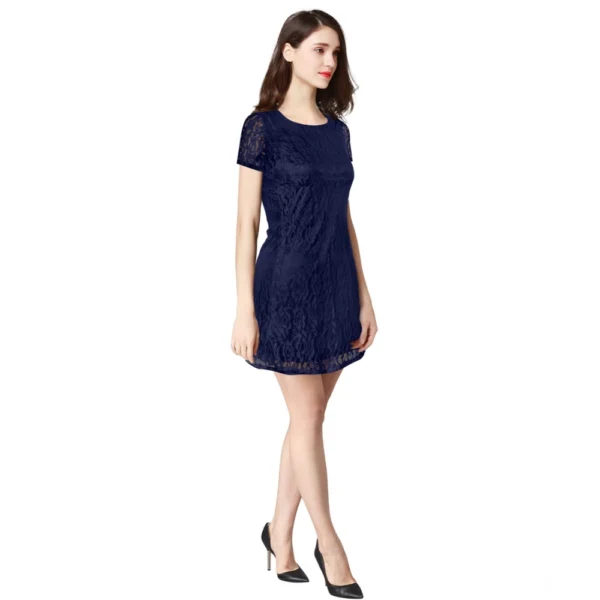 Generic Women's Rasal Solid Round Neck Cap Sleeve Dress (Blue) - Image 4